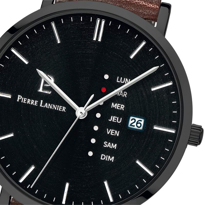 Montre PIERRE LANNIER Data homme bracelet cuir brun - vue D1