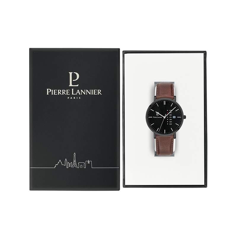 Montre PIERRE LANNIER Data homme bracelet cuir brun - vue D2