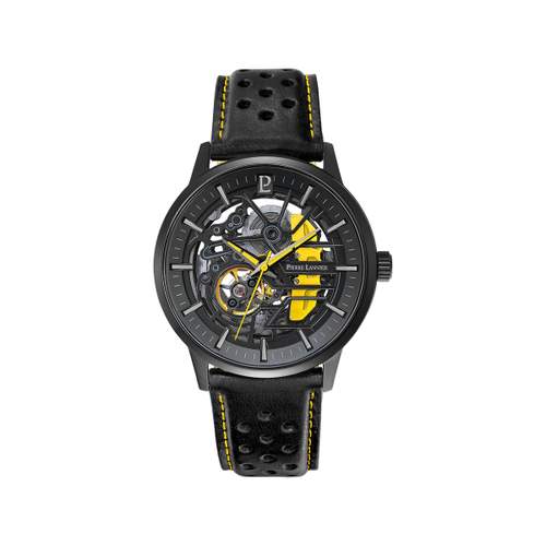 PIERRE LANNIER Paddock automatic men's watch, black leather strap