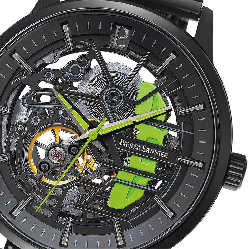 Montre PIERRE LANNIER Paddock homme automatique bracelet acier noir - vue D1