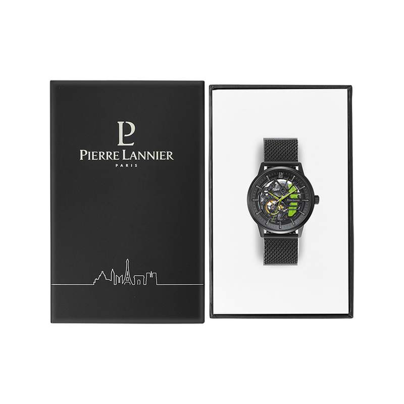 Montre PIERRE LANNIER Paddock homme automatique bracelet acier noir - vue D2