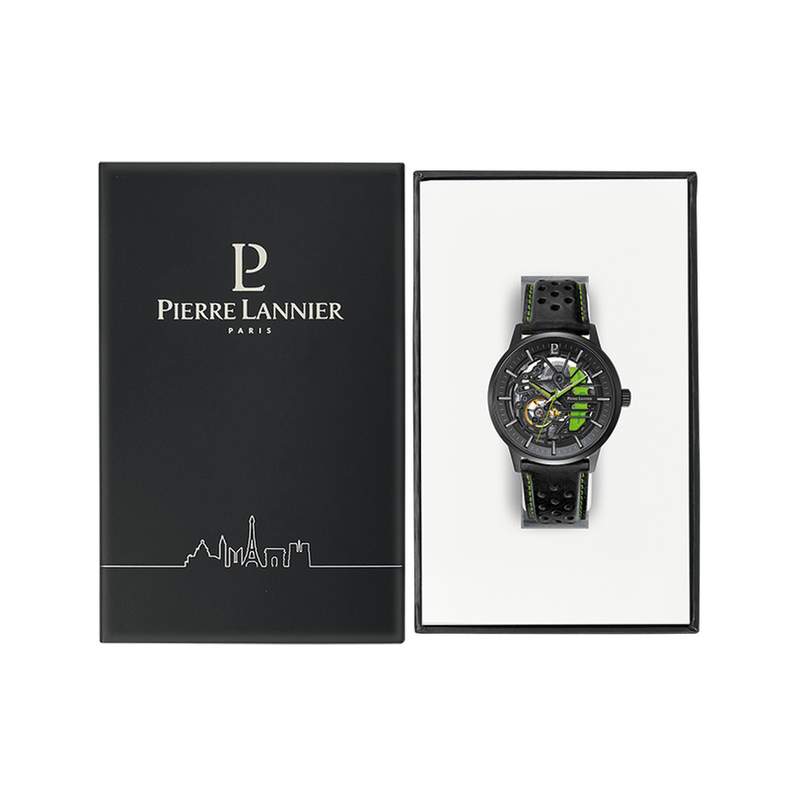 Montre PIERRE LANNIER Paddock homme automatique bracelet cuir noir - vue D2
