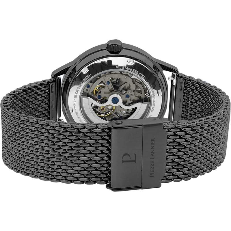 Coffret Montre PIERRE LANNIER Paddock homme automatique bracelet acier milanais noir et bracelet cuir noir - vue 3