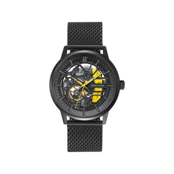 Coffret Montre PIERRE LANNIER Paddock homme automatique bracelet acier milanais noir et bracelet cuir noir