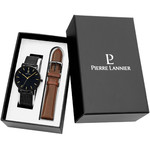 Coffret Montre PIERRE LANNIER Essential homme acier noir et bracelet cuir brun - vue 1