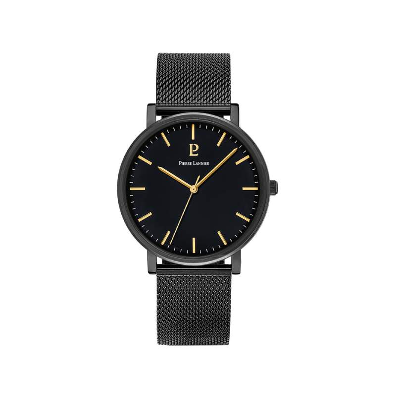 Coffret Montre PIERRE LANNIER Essential homme acier noir et bracelet cuir brun - vue D1