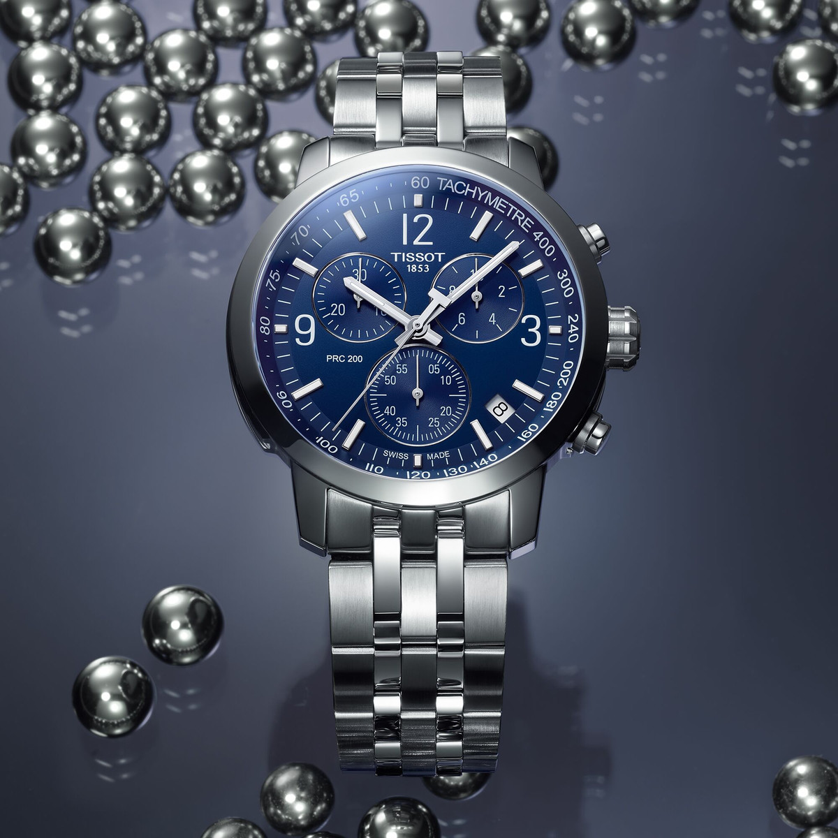 TISSOT T-SPORT PRC 200 men's watch blue dial stainless steel bracelet - view D2