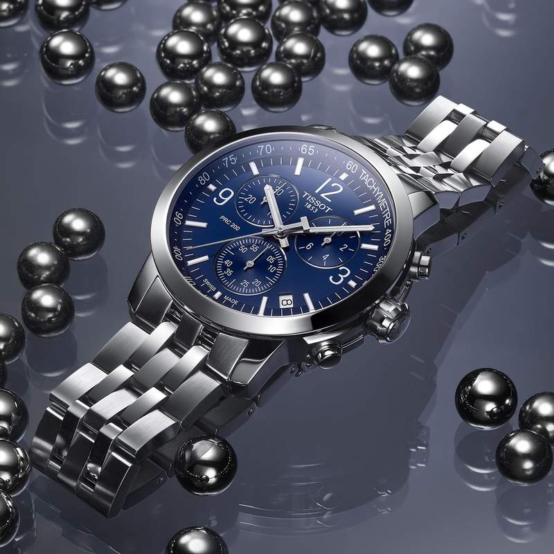 Montre TISSOT T-SPORT PRC 200 homme cadran bleu bracelet acier inoxydable - vue D3