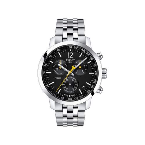 TISSOT T-SPORT PRC 200 herenhorloge zwarte wijzerplaat roestvrijstalen armband