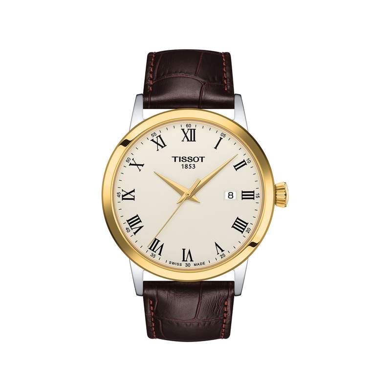 Montre TISSOT T-classic homme bracelet cuir brun - vue 1