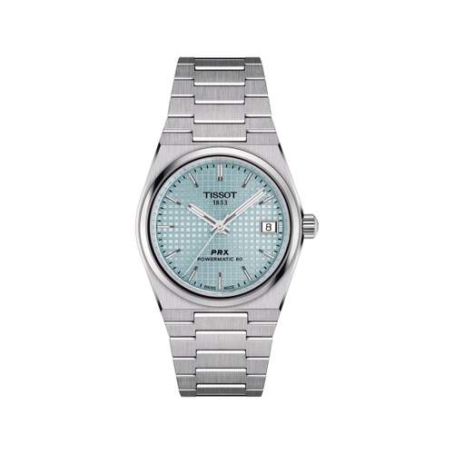 Montre TISSOT T-CLASSIC PRX POWERMATIC homme automatique, cadran belu clair bracelet acier inoxydable