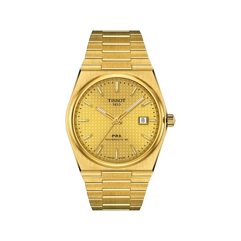 Montre TISSOT T-CLASSIC PRX POWERMATIC 80 mixte automatique cadran doré bracelet acier inoxydable or - vue 1