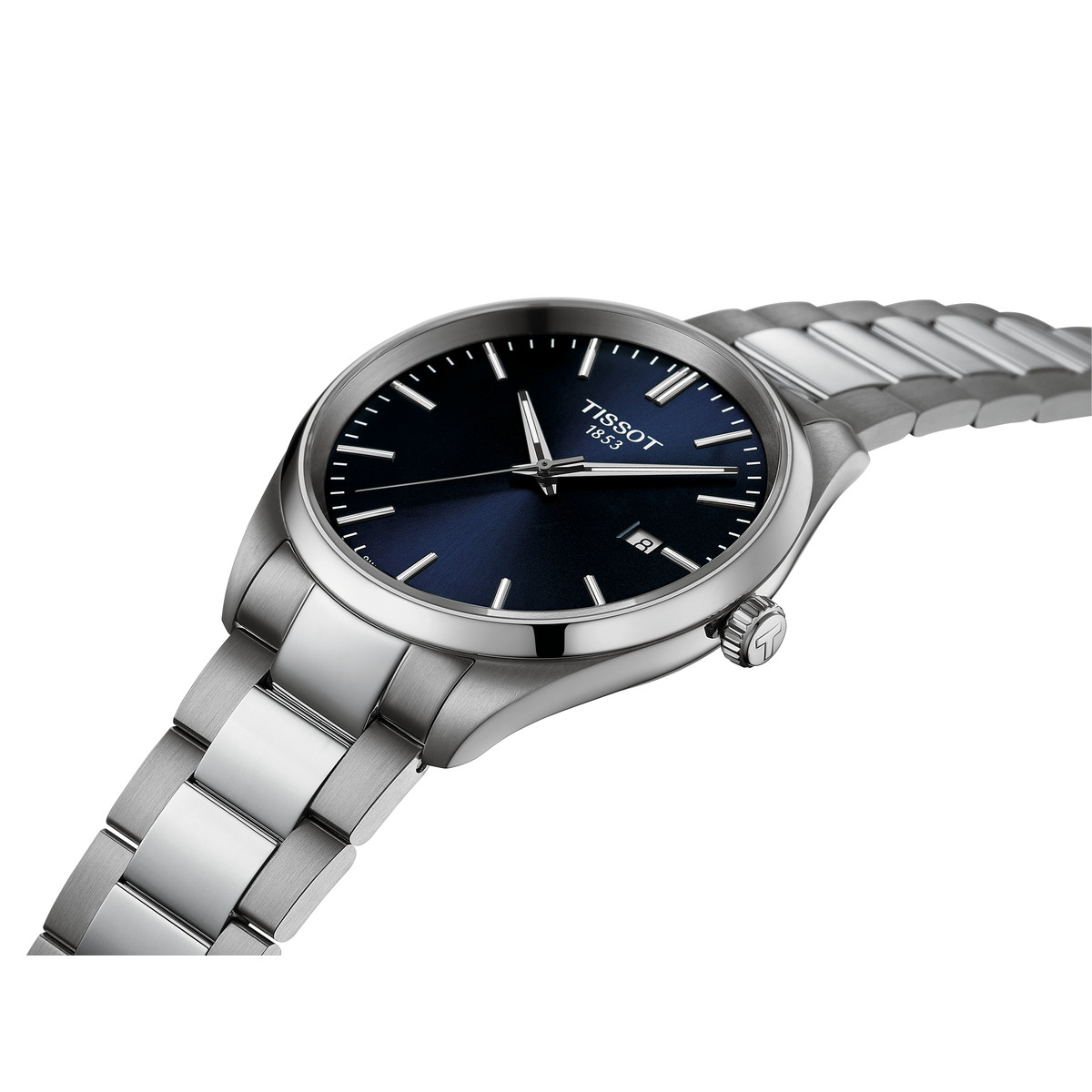 TISSOT T-CLASSIC PR100 men's watch blue dial stainless steel bracelet - view D1
