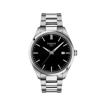 TISSOT T-CLASSIC PR100 herenhorloge zwarte wijzerplaat roestvrijstalen armband