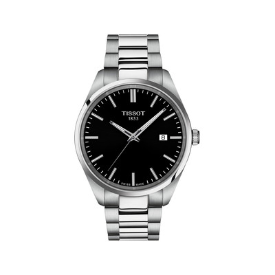 TISSOT T-CLASSIC PR100 men's watch black dial stainless steel bracelet