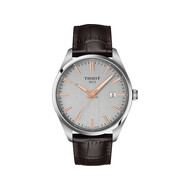 TISSOT T-CLASSIC PR100 men's watch grey dial brown leather strap