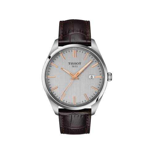 Montre TISSOT T-CLASSIC PR100 homme cadran gris bracelet cuir brun