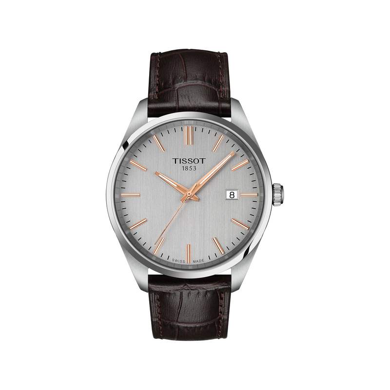 Montre TISSOT T-CLASSIC PR100 homme cadran gris bracelet cuir brun - vue 1