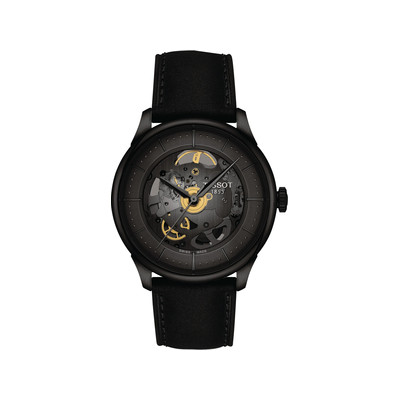 Montre TISSOT Chemin des tourelles squelette, homme, automatique, bracelet cuir noir - vue 1
