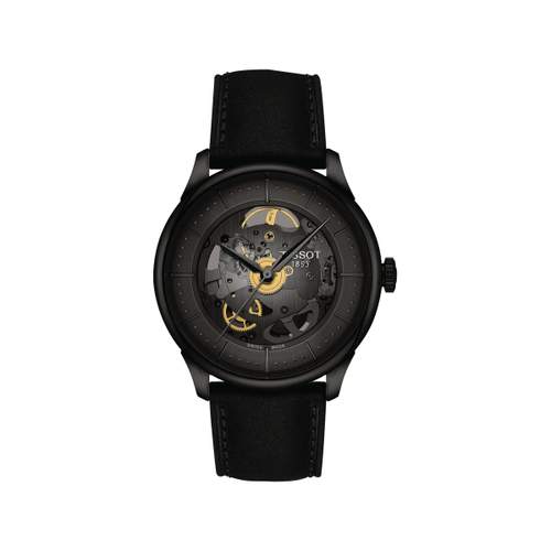 Montre TISSOT Chemin des tourelles squelette, homme, automatique, bracelet cuir noir