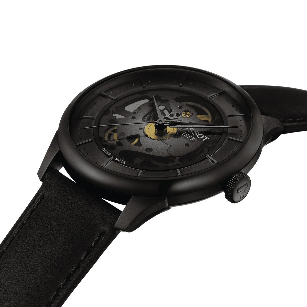 Montre TISSOT Chemin des tourelles squelette, homme, automatique, bracelet cuir noir - vue D1