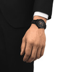 Montre TISSOT Chemin des tourelles squelette, homme, automatique, bracelet cuir noir - vue porté 1