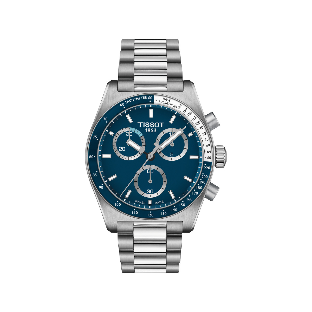 TISSOT T-SPORT PR516 herenhorloge met blauwe wijzerplaat en roestvrij stalen armband