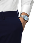 Montre TISSOT T-CLASSIC PR100 homme cadran bleu bracelet acier inoxydable - vue porté 1