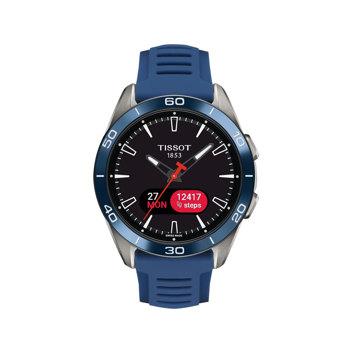 Montre TISSOT Touch collection homme solaire, bracelet silicone bleu