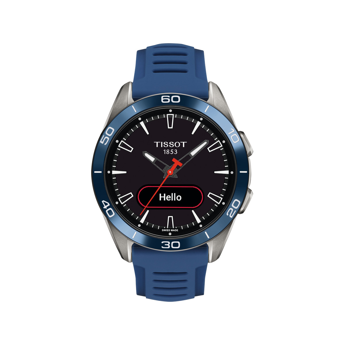 Montre TISSOT Touch collection homme solaire, bracelet silicone bleu - vue 4