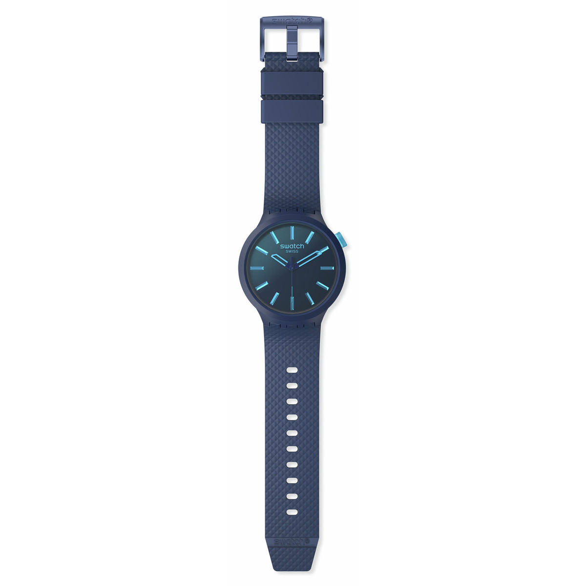 SWATCH Big bold biosourced Indigo glow men's watch strap biosource material blue - view D1