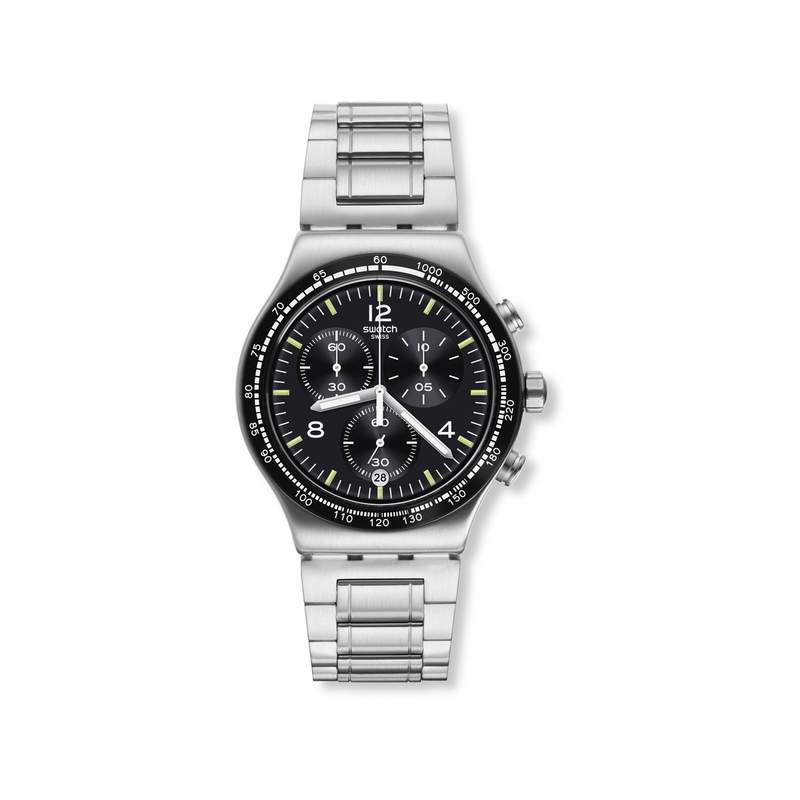 Montre SWATCH New irony Night flight chrono homme bracelet acier inoxydable gris - vue 1