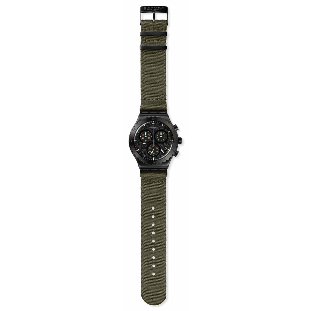 Montre SWATCH New irony By the bonfire chrono homme bracelet tissu vert - vue D1