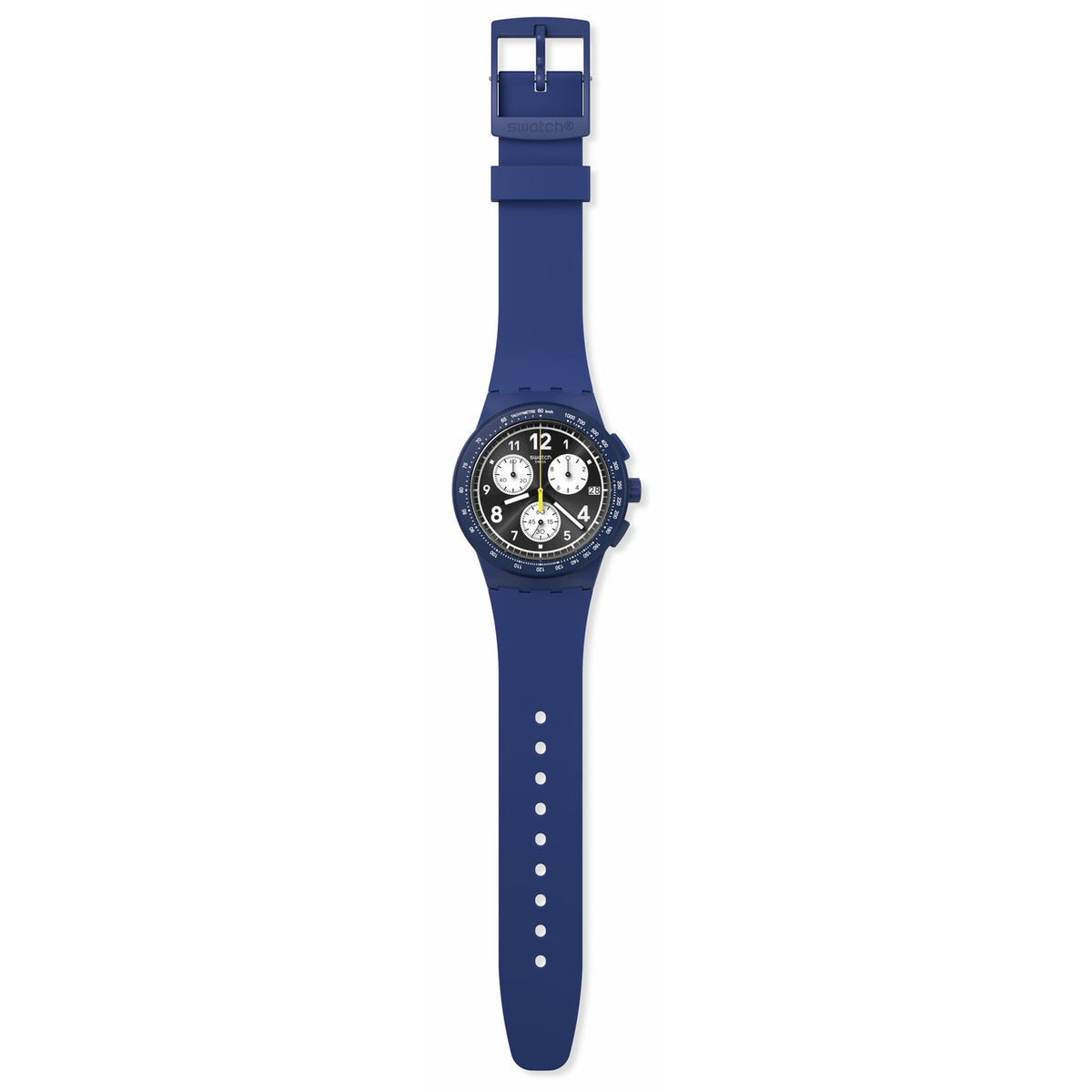 Montre SWATCH Chrono 42 Nothing basic about blue homme bracelet silicone bleu - vue D1