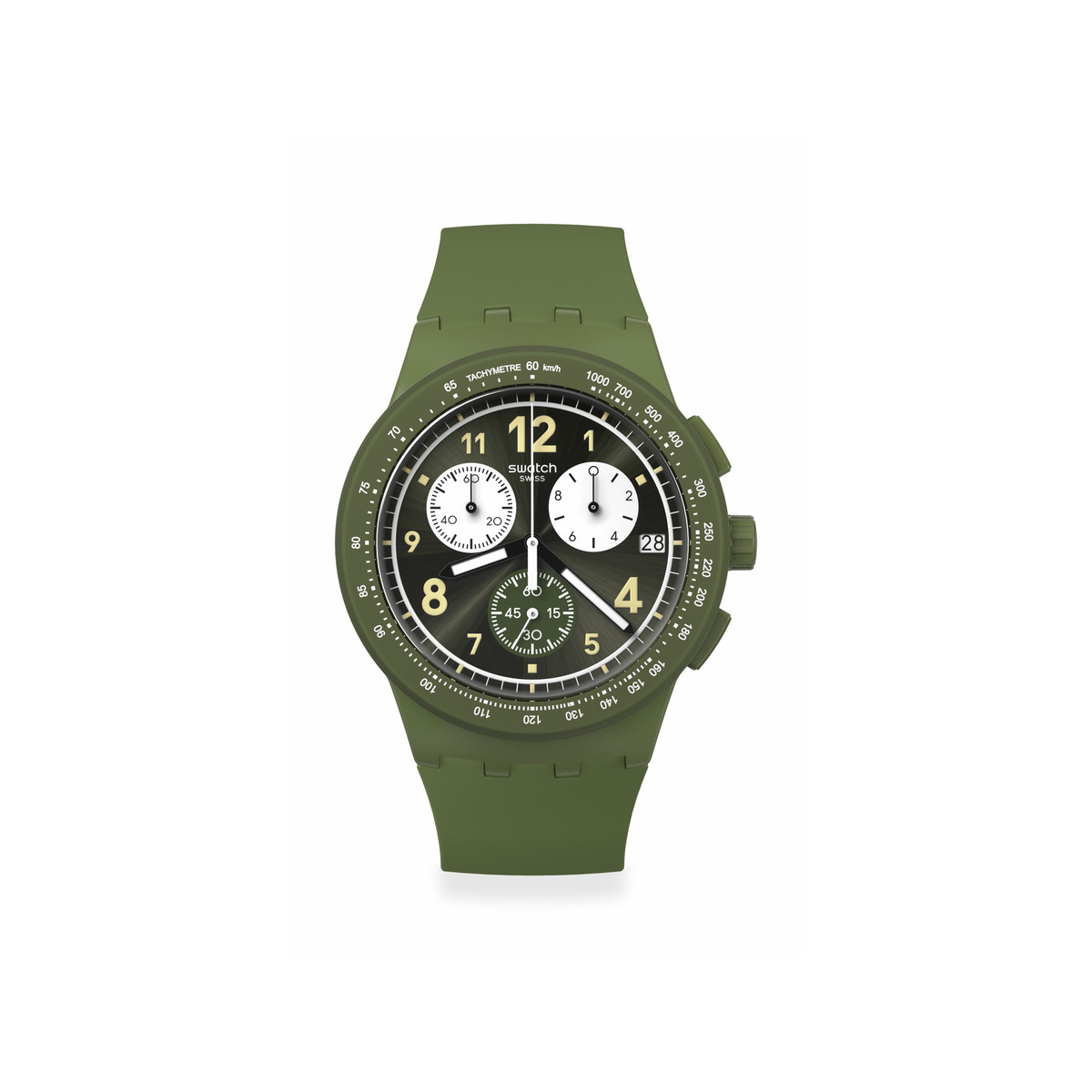 Montre SWATCH Chrono 42 Nothing basic about green homme bracelet silicone vert