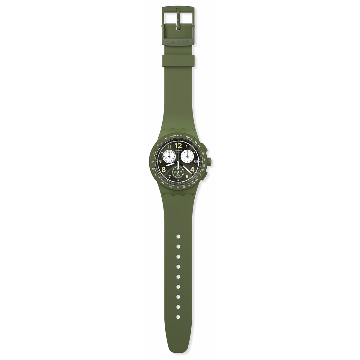 Montre SWATCH Chrono 42 Nothing basic about green homme bracelet silicone vert - vue D1