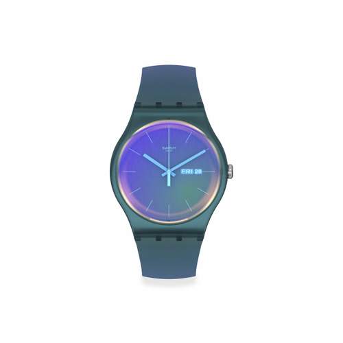 SWATCH Nieuw gent Fade to pink biosourced herenhorloge blauwe siliconen band