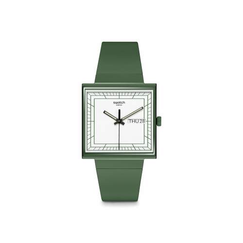Montre SWATCH Square bioceramic What if green? homme bracelet matériau biosourcé vert