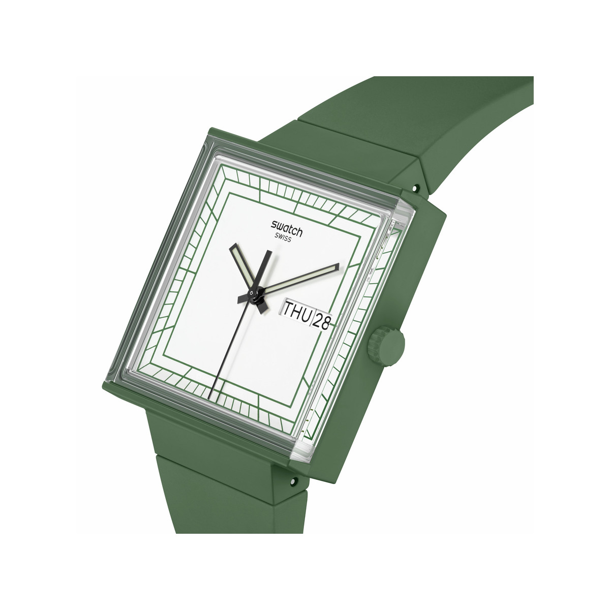 SWATCH Square bioceramic What if green? men's watch with green bio-based material strap - view 2