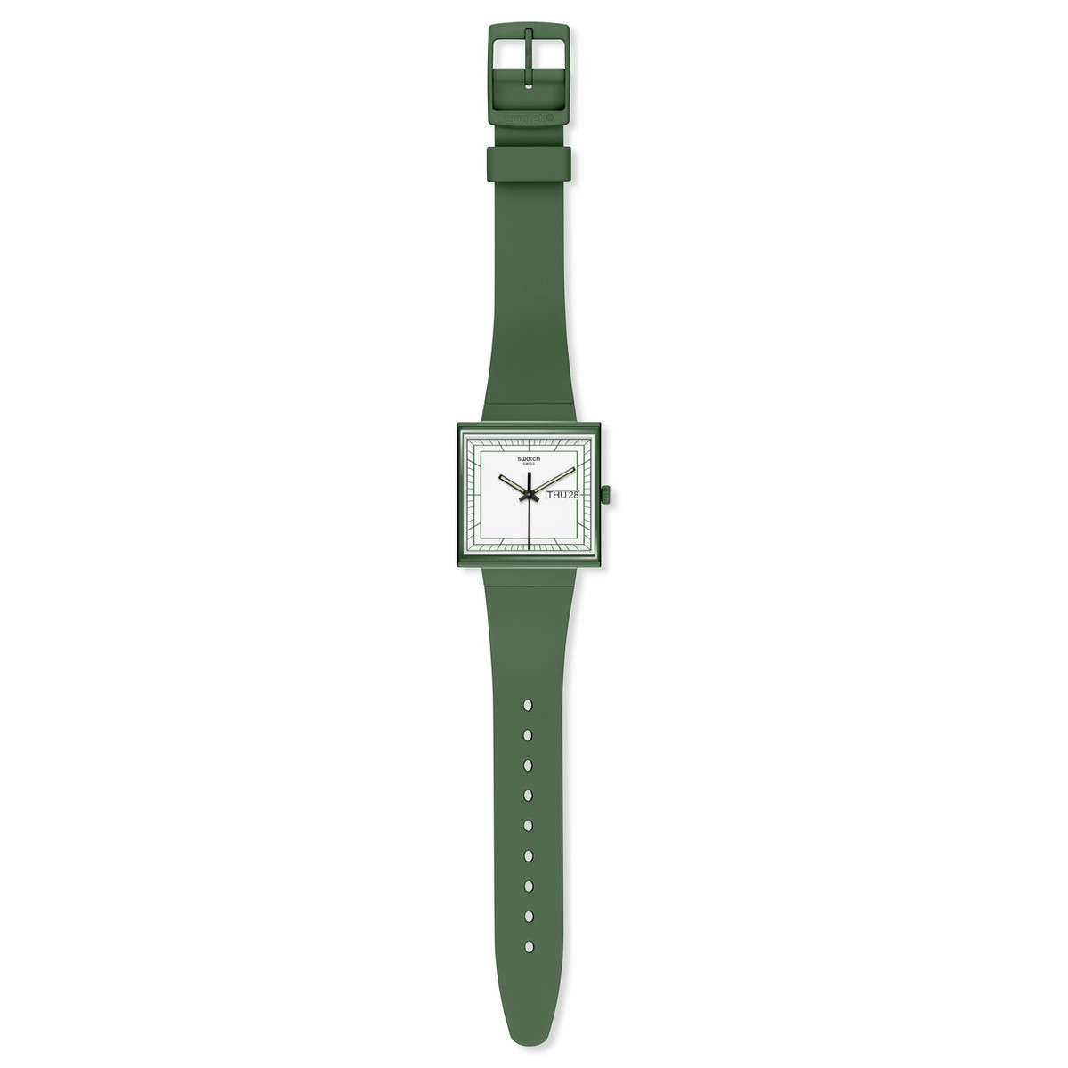 SWATCH Square bioceramic What if green? men's watch with green bio-based material strap - view D1