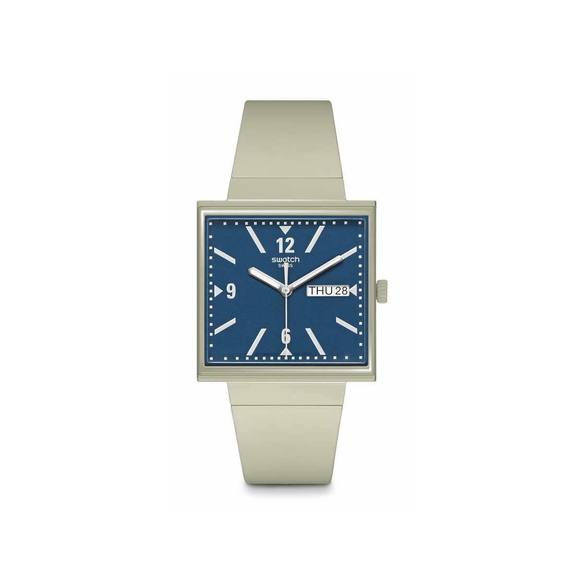 Montre SWATCH Square bioceramic What if beige? homme bracelet matériau biosourcé beige