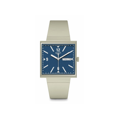 Montre SWATCH Square bioceramic What if beige? homme bracelet matériau biosourcé beige