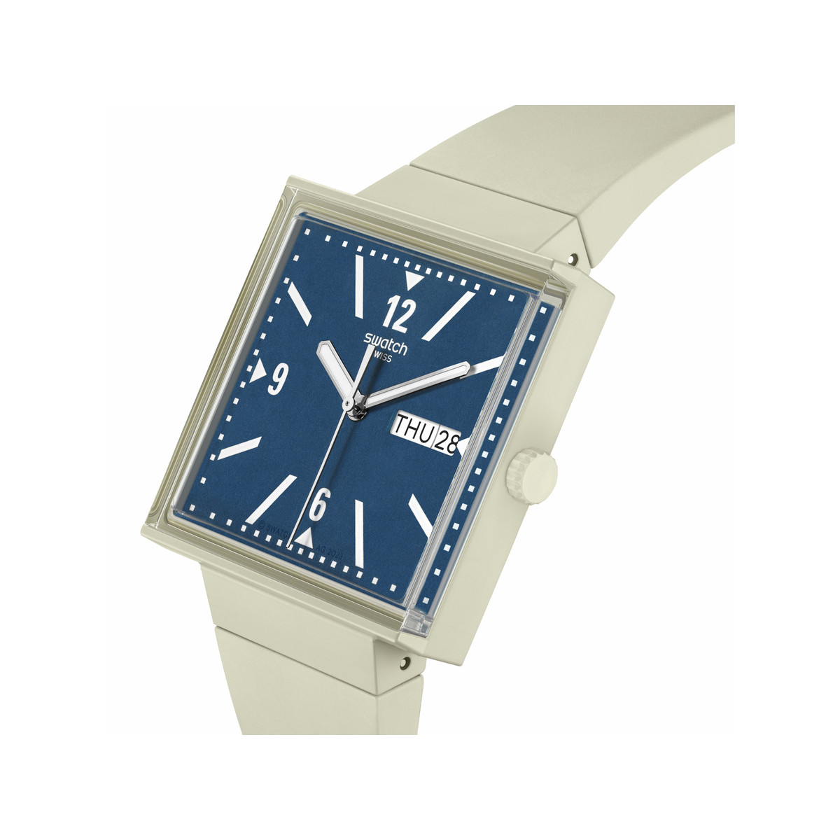 Montre SWATCH Square bioceramic What if beige? homme bracelet matériau biosourcé beige - vue 2