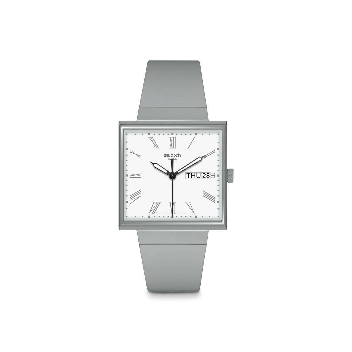 Montre SWATCH Square bioceramic What if gray? homme bracelet matériau biosourcé gris