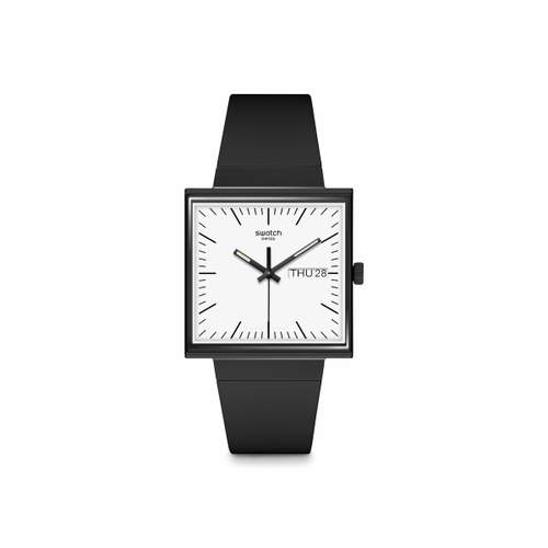 Montre SWATCH Square bioceramic What if black? homme bracelet matériau biosourcé noir