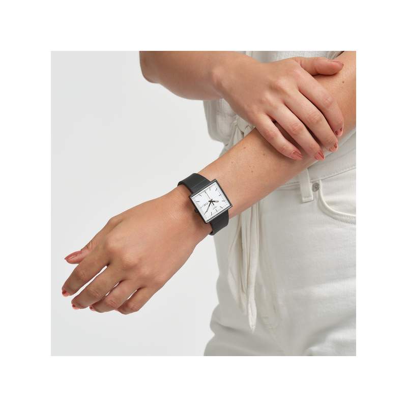 SWATCH Square bioceramic What if black? men's watch bracelet biosourced material black - view worn 5