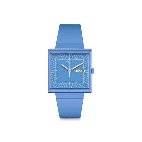 Montre SWATCH Square bioceramic What if sky? homme bracelet matériau biosourcé bleu