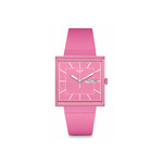 Montre SWATCH Square bioceramic What if rose? homme bracelet matériau biosourcé rose - vue 1