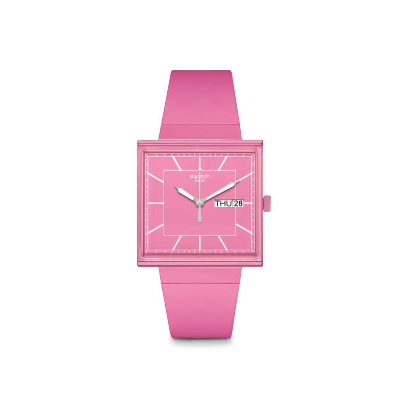 Montre SWATCH Square bioceramic What if rose? homme bracelet matériau biosourcé rose - vue 1