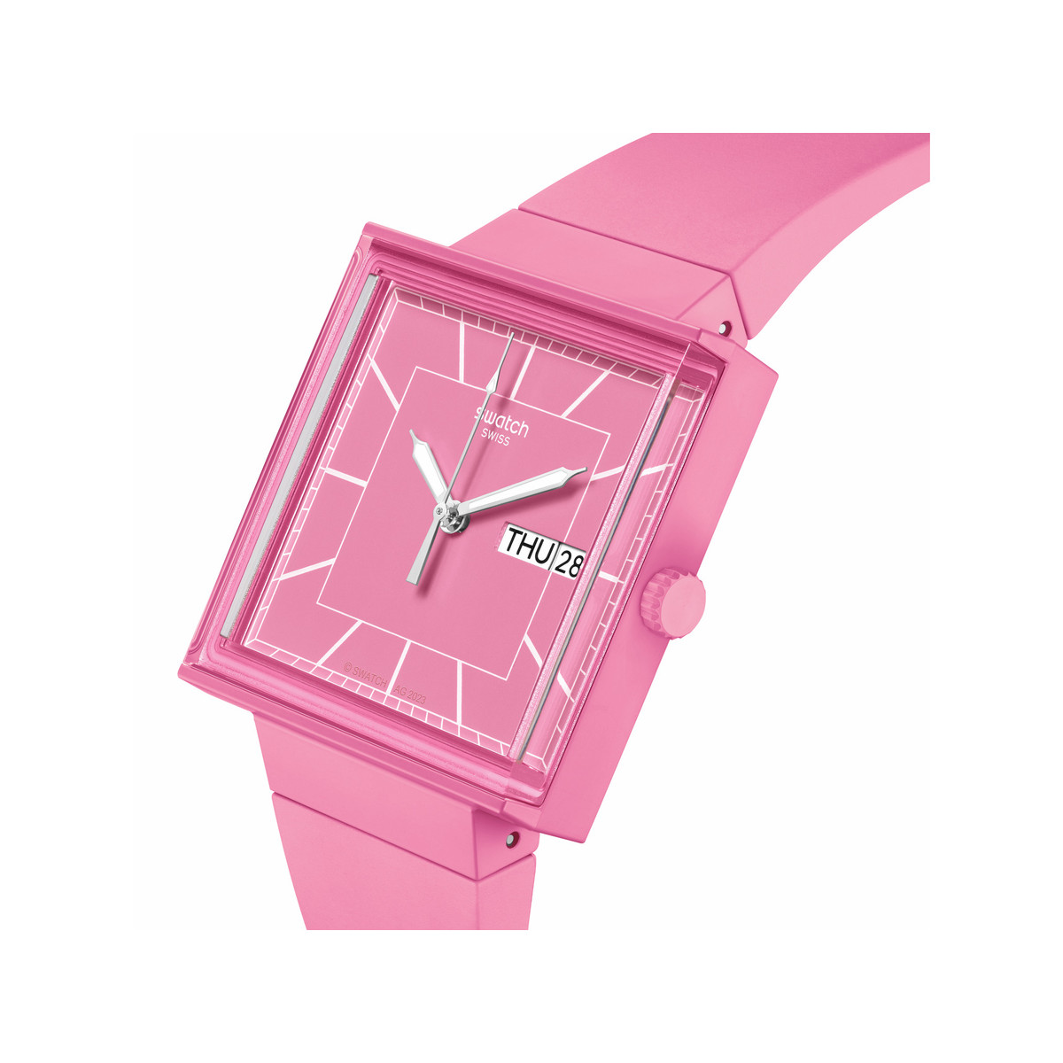 Montre SWATCH Square bioceramic What if rose? homme bracelet matériau biosourcé rose - vue 2